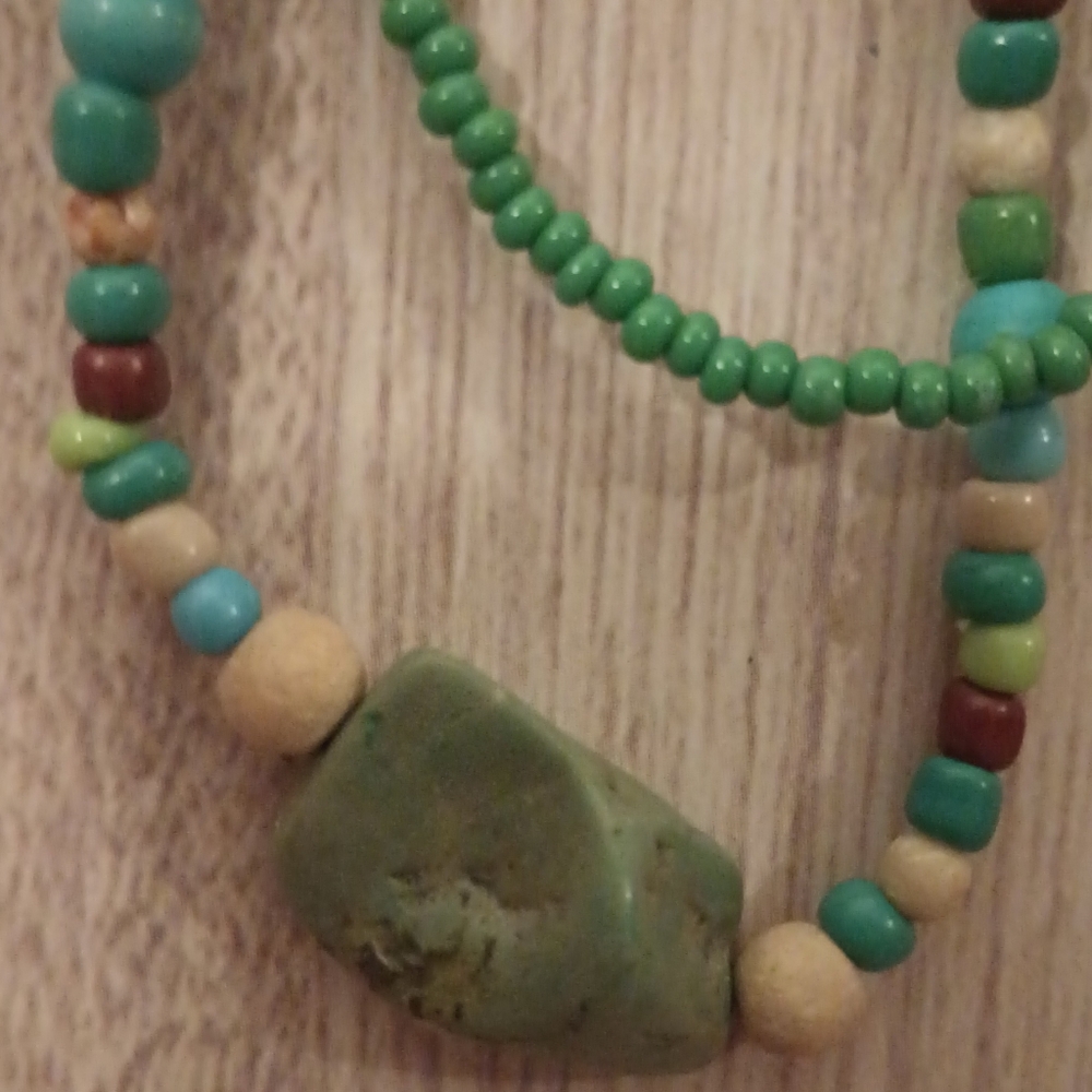 Boho style handmade green and teal necklace